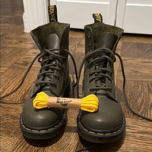 Dr. Martens Green Boots with Green and Yellow Laces